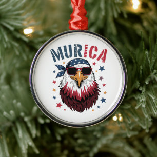 4th of July Patriotic Funny Eagle USA Metal Tree Decoration