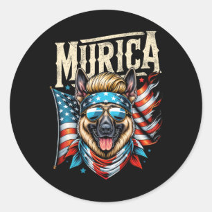 4th Of July Patriotic Funny German Shepherd July 4 Classic Round Sticker