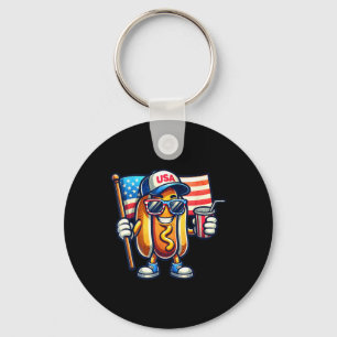 4th Of July Patriotic Funny Hot Dog Usa Flag Fourt Key Ring