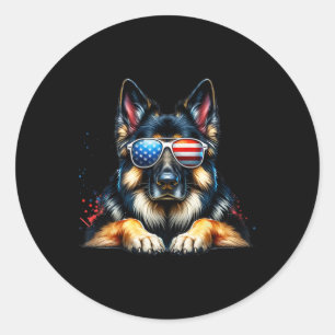 4th Of July Patriotic German Shepherd American Fla Classic Round Sticker