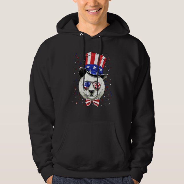 4th of July Patriotic Giant Panda Merica USA Flag  Hoodie (Front)