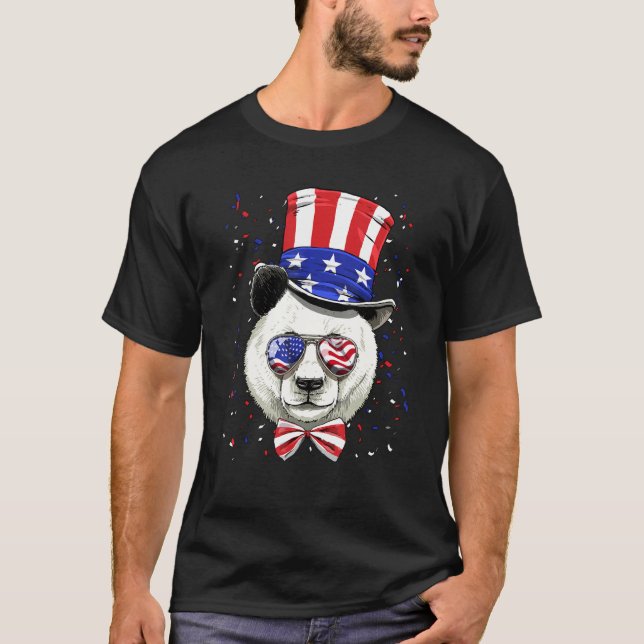 4th of July Patriotic Giant Panda Merica USA Flag  T-Shirt (Front)