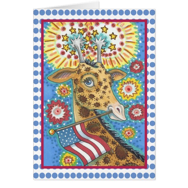 4TH OF JULY, PATRIOTIC GIRAFFE NOTE CARD Blank (Front)