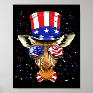 4th of july patriotic giraffe wearing usa flag poster