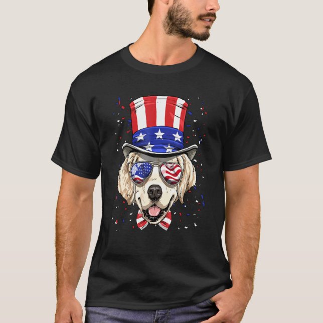 4th of July Patriotic Golden Retriever USA America T-Shirt (Front)