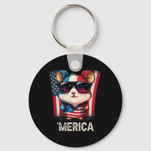 4th Of July Patriotic Hamster Merica  Key Ring