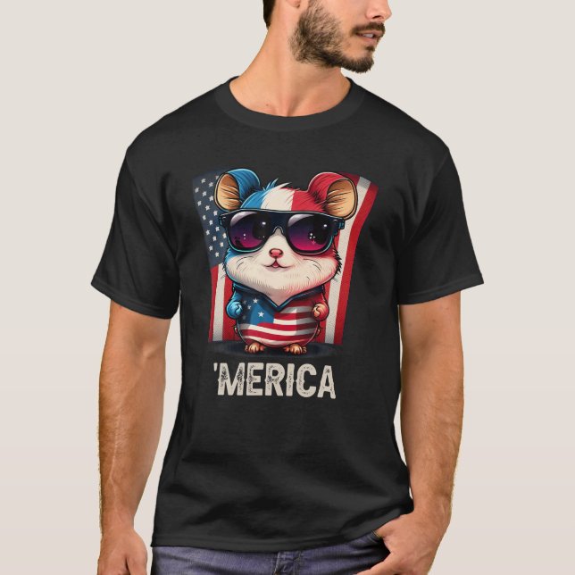 4th of July Patriotic Hamster Merica T Shirt (Front)