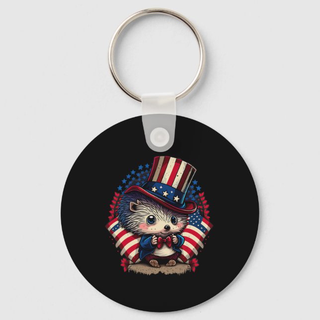 4th Of July Patriotic Hedgehog Us Flag  Key Ring (Front)