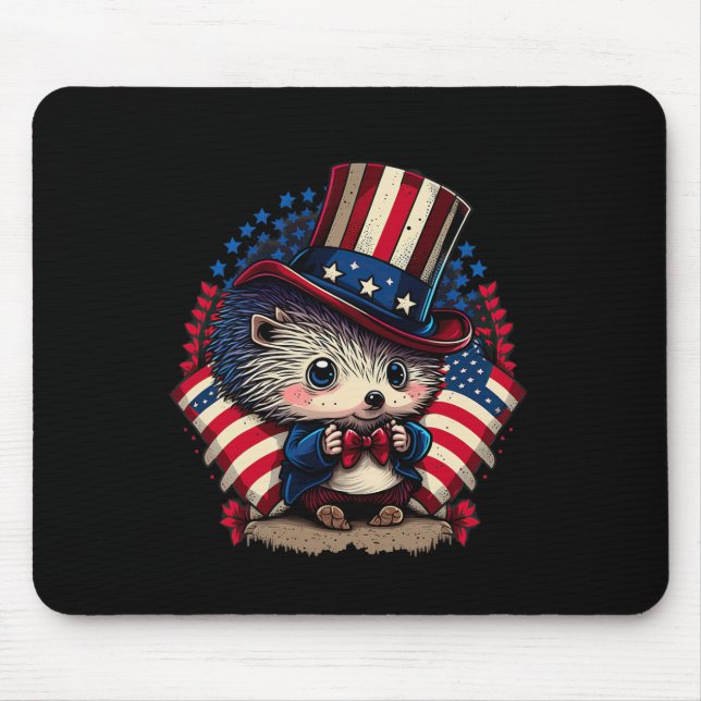 4th Of July Patriotic Hedgehog Us Flag  Mouse Mat (Front)