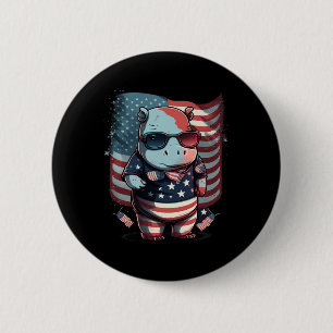 4th Of July Patriotic Hippo Us Flag 6 Cm Round Badge