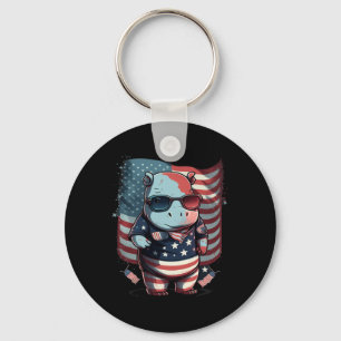 4th Of July Patriotic Hippo Us Flag  Key Ring