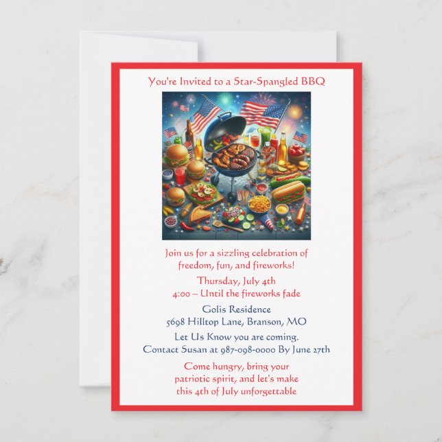4th of July Patriotic Holiday BBQ Invitation (Front)