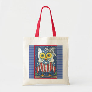 4TH OF JULY PATRIOTIC HOOT OWL, GROCERY TOTE BAG