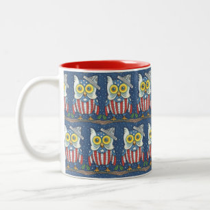 4TH OF JULY PATRIOTIC HOOT OWL, TWO TONE MUG Red