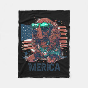 4th Of July Patriotic Irish Setter Dog Merica  Fleece Blanket
