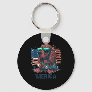 4th Of July Patriotic Irish Setter Dog Merica Key Ring