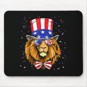 4th of July Patriotic Lion USA Flag Independence Mouse Mat