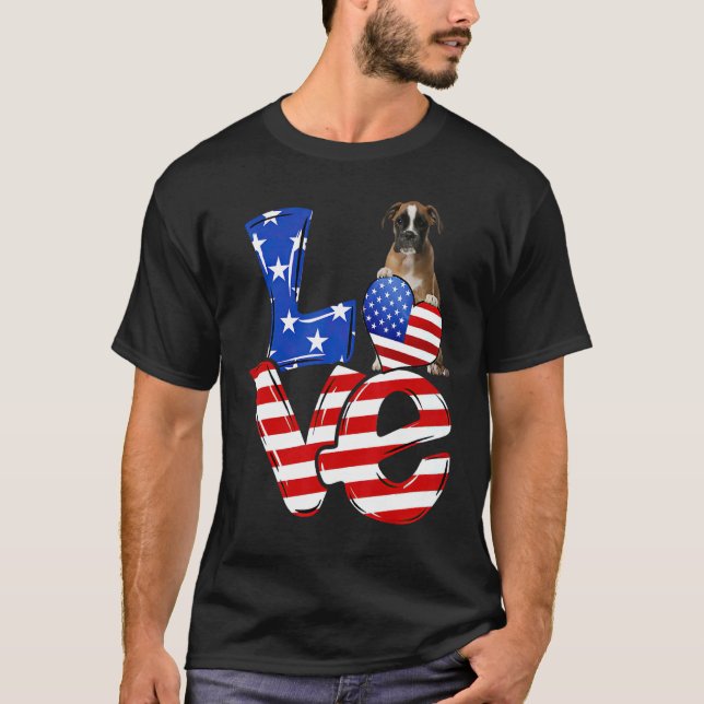 4th Of July Patriotic Love Brown Boxer American Fl T-Shirt (Front)