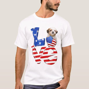 4Th Of July Patriotic LOVE Teddy Bear Dog American T-Shirt