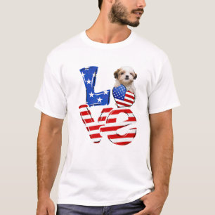 4Th Of July Patriotic LOVE Teddy Bear Dog American T-Shirt