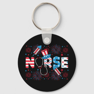 4th Of July Patriotic Nurse Circle Key Ring