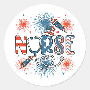 4th Of July Patriotic Nurse Classic Round Sticker