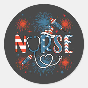 4th Of July Patriotic Nurse Classic Round Sticker