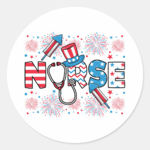 4th Of July Patriotic Nurse Classic Round Sticker