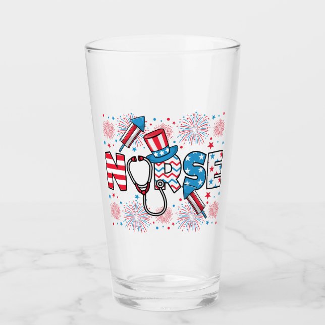 4th Of July Patriotic Nurse Drinking Glass (Front)