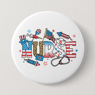 4th Of July Patriotic Nurse Round 7.5 Cm Round Badge