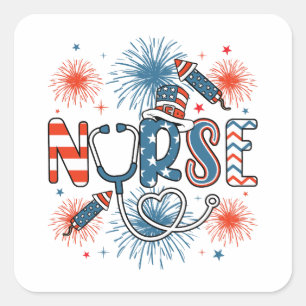 4th Of July Patriotic Nurse Square Sticker