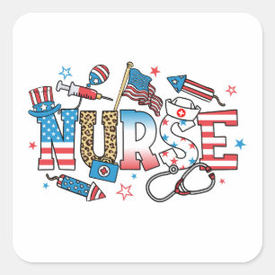 4th Of July Patriotic Nurse Square Sticker