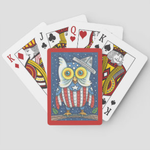 4TH OF JULY PATRIOTIC OWL, BICYCLE PLAYING CARDS