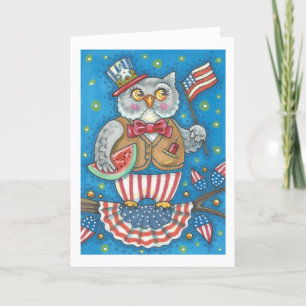 4TH OF JULY PATRIOTIC OWL GREETING CARD Verse