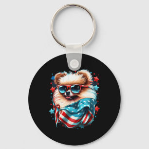 4th Of July Patriotic Pomeranian Dog Us Flag Key Ring