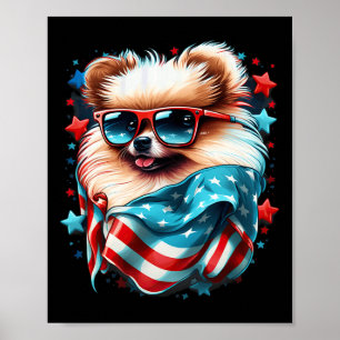 4th Of July Patriotic Pomeranian Dog Us Flag  Poster
