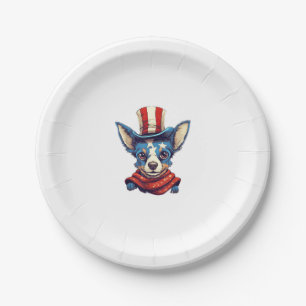 4th Of July Patriotic Rat Terrier Dog Paper Plate