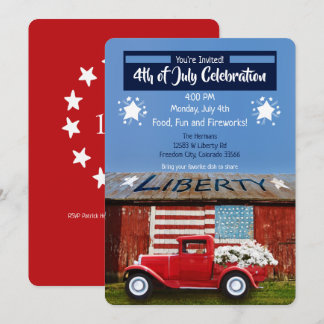 4th of July Patriotic Red Truck Invitation