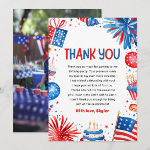 4th Of July Patriotic Red White and Blue Birthday Thank You Card