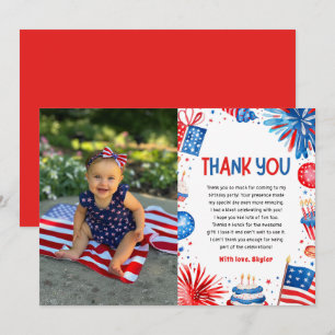 4th Of July Patriotic Red White and Blue Birthday  Thank You Card