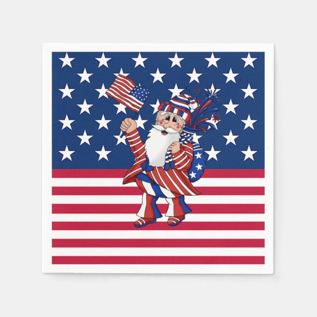 4th Of July Patriotic Red, White & Blue BBQ Santa Napkin (Front)