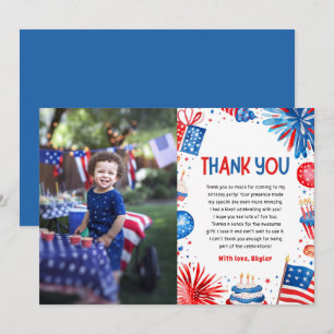 4th Of July Patriotic Red White Blue Birthday Thank You Card