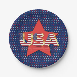 4th of July Patriotic Red White Blue USA  Paper Plate
