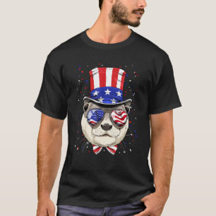 4th of July Patriotic River Sea Otter USA Flag Ott T-Shirt