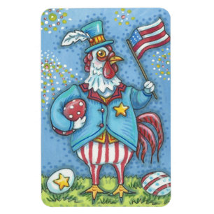 4TH OF JULY PATRIOTIC ROOSTER,  CHICKEN MAGNET Lg.
