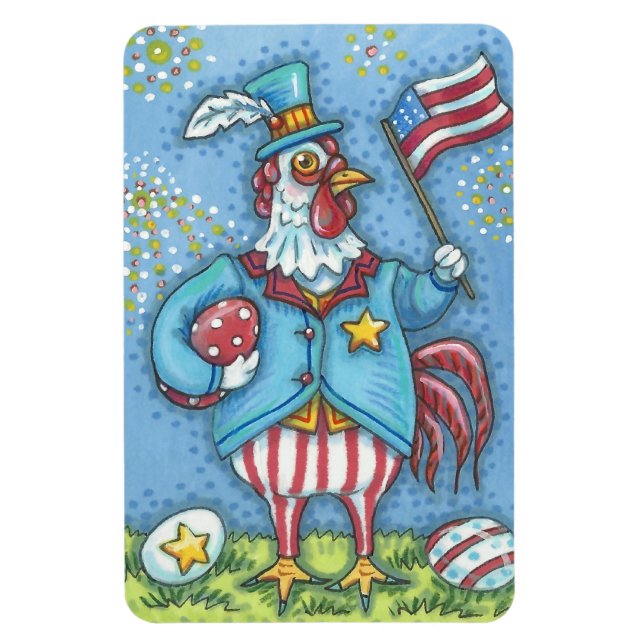 4TH OF JULY PATRIOTIC ROOSTER,  CHICKEN MAGNET Lg. (Vertical)