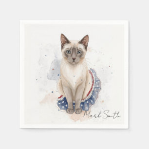 4th of July Patriotic Siamese Cat Lover Napkin