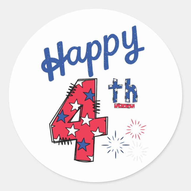4th of July Patriotic Stars Classic Round Sticker (Front)