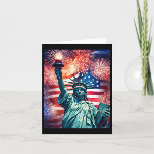 4th Of July Patriotic Statute Of Liberty Us Flag C Card