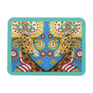 4TH OF JULY PATRIOTIC TWIN GIRAFFES, FIREWORKS Fun Magnet